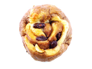 close up sweet bun cinnamon cake on white background