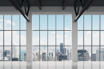 Fototapeta na wymiar Contemporary office space with New York view. A concept of financial success.