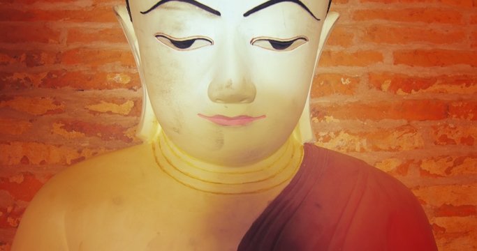 Buddha face statue in ancient temple in Bagan, Myanmar (Burma)