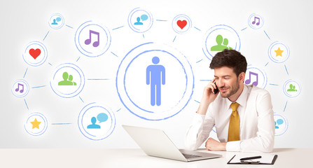 Business man with social media connection background