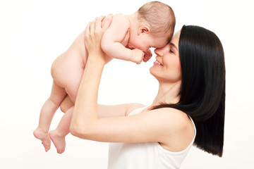 Mom with baby on white background