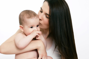 Mom with baby on white background