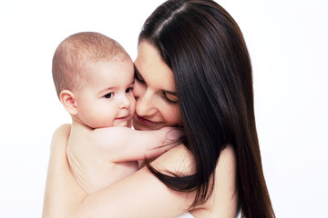 Mom with baby on white background