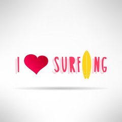 Bright colorful surfing tshirt print. Love heart sign with