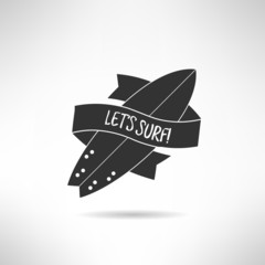 Surfboard label logo or tattoo Lets surf with vintage ribbon. T