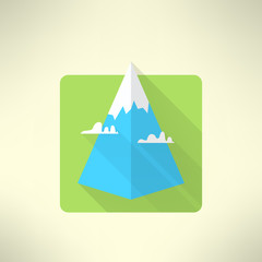 Mountain icon with clouds made in modern flat design with long