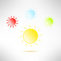 Bright sun icon in modern design. Hot solar emblem. Vector