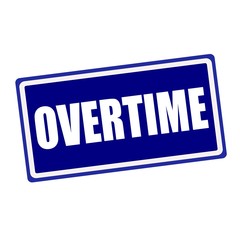 Overtime white stamp text on blue background