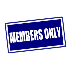 Members only white stamp text on blue background