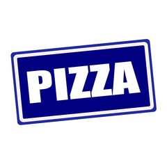 Pizza white stamp text on blue background