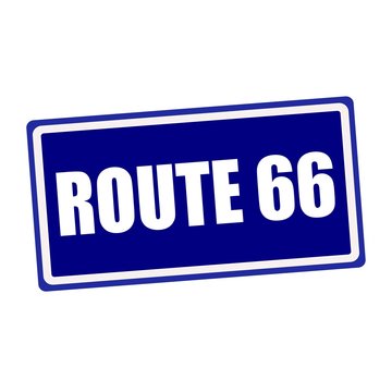  Route 66 white stamp text on blue background