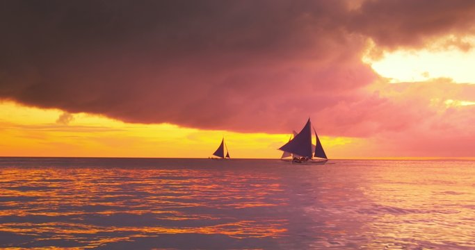 Amazing panoramic water scape view of tropical sea at sunset. Beautiful colors
