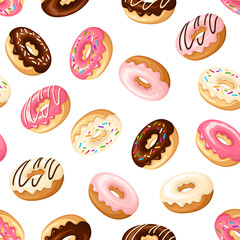 Seamless background with donuts. Vector illustration.
