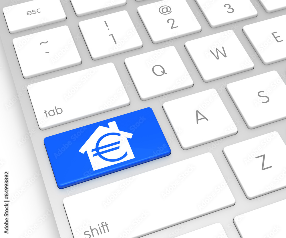 Poster computer keyboard with home euro button. 3d rendering