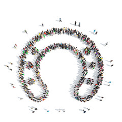 people in the shape of a horseshoe.