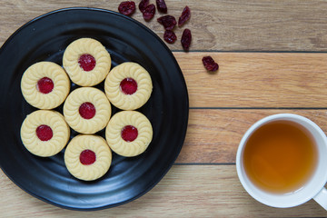 Homemade cookies filled with cranberry jam