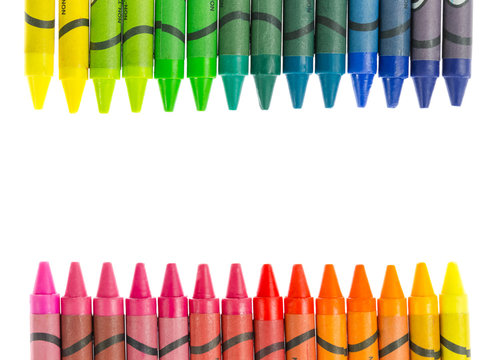 colorful crayons on white background