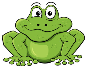 grüner Cartoon Frosch vor weißem Hintergrund 