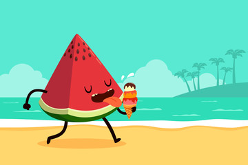 watermelon eat ice cream at the beach
