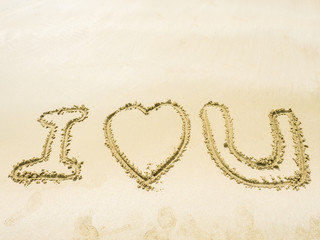writing on sand in the sea beach