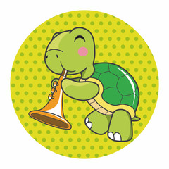 animal turtle playing instrument cartoon theme elements