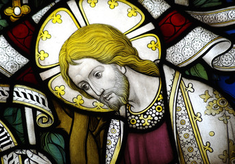 Jesus Christ in stained glass - obrazy, fototapety, plakaty
