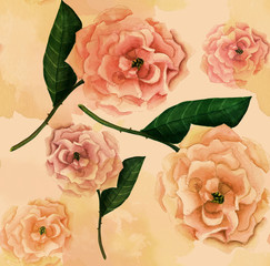 Vintage-styled rose seamless background pattern, sepia-toned