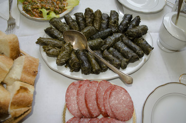 Eastern food grape leaves stuffed with meat and rice