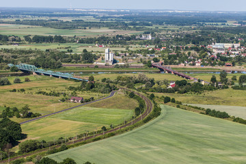 aerial view of the  bridge on Odra river near Scinawa town
