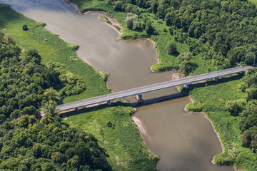 aerial view of the  bridge on  Odra river near Lubiaz town