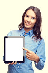 Businesswoman showing blank tablet pc