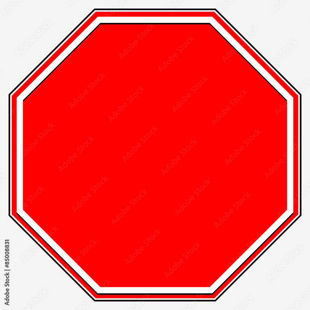 Wall mural Blank stop sign. Blank red octagonal prohibition, restriction ro