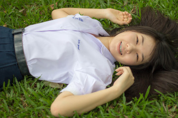 thai student teen relax Sitting On Park