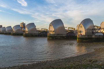 Thames Barrier at dusk, London, UK