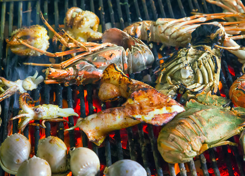 Assorted delicious grilled seafood Barbecue