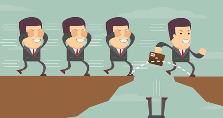 Businessman jump through the gap 