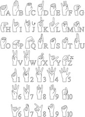 Sign Language A To Z Numbers Hands Pack Lineart - 85011813