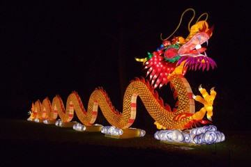 Chinese dragon of light against black aground