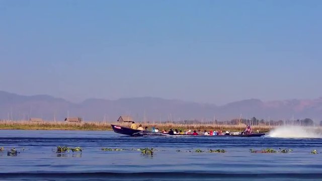 Inle Lake Boat with local people morning sunrise time, Burma, Myanmar travel HD video footage