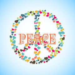 Image with peace sign filled hearts and text in the middle