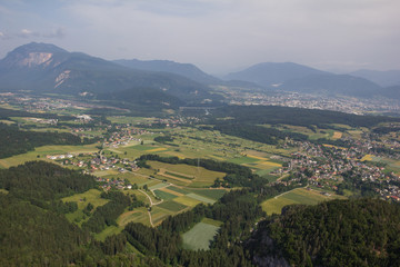 Fototapeta na wymiar Flightseeing Tour Carinthia Mt. Dobratsch Vilach Finkenstein Bird's-Eye View