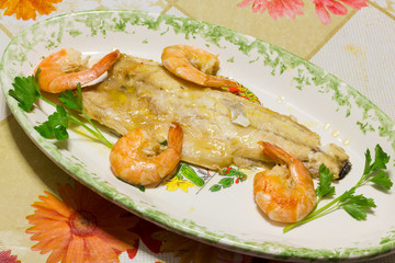 Tasty fish dish with shrimp