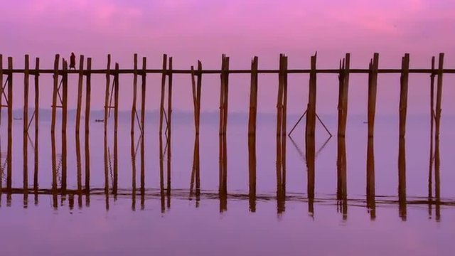 Long wooden bridge U bein near Mandalay Burma