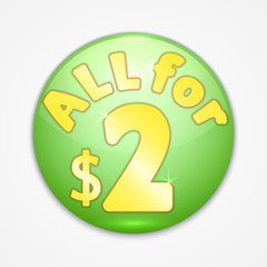 Vector abstract round green sticker all for two dollars