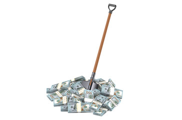 heap of dollars with shovel