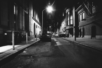Moravian Street at night, in Center City, Philadelphia, Pennsylv