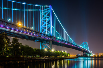 The Benjamin Franklin Bridge at night, in Philadelphia, Pennsylv