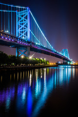 The Benjamin Franklin Bridge at night, in Philadelphia, Pennsylv