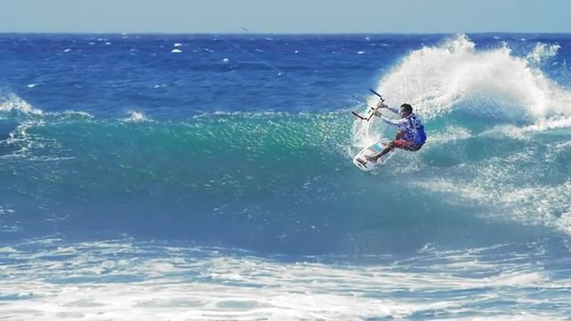 Extreme sport slow motion video. Kite surfing in ocean