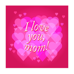 vector Happy Mother's Day text with heart in red and purple colo